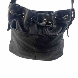 Tignanello Black Pebble Leather Shoulder Satchel Bag Purse Women’s Magnetic